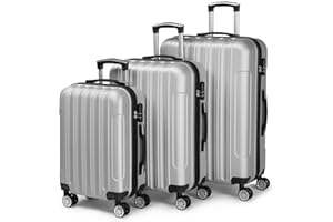 LALAHO Kofferset 3 teilig, Reisekoffer Set, Hartschalen Koffer Set aus ABS, Gepäckset mit Teleskopgriff, Handgepäck, Grau