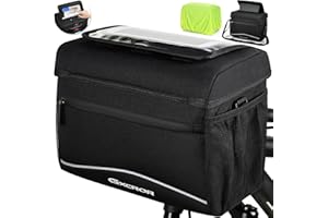 GXCROR Sacoche de vélo 8 l, sacoche de guidon de vélo, avec adaptateur de guidon, écran tactile, bandoulière, sacoche de vélo, panier de vélo avant