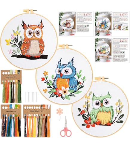 Kit Ricamo Per Principianti 3 Pezzi - Gatto E Motivi Floreali Con Punto Croce - Foto 3