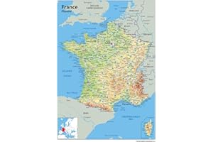 TIGER MOON THE TIGER MOON TRADING COMPANY LTD Physical Map of France - Size A2-59.4 x 42cm - Paper Laminated