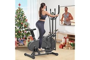 COWMEW Ellittiche, 2 in 1 Ellittica e Cyclette con Sedile, Monitor LCD, Resistenza regolabile, Pedali Antiscivolo, Macchina per l'allenamento Ellittico, Stepper per l'allenamento Cardio da Casa