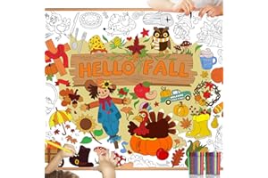 DPKOW Hallo Herbst Ausmalen Tischdecke für Kinder mit Stiften, 47 x 33 Zoll Riese Papier Herbst Bemalbare Tischdecke für Kinder Herbstliche Basteln Geschenk, Groß Herbst Ausmalen Poster