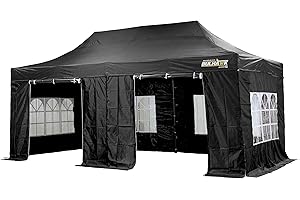 Bulhawk ® 3M x 6M Premium 32 Pop Up Gazebo Commercial Grade Market Stall including Side Panels and Wheeled Carry Bag (Black)