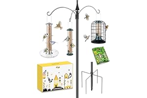 iBorn Bird Feeders Hanging Station 76Inch Wild Bird Feeding Station Pole Stand Outdoors Shepherds Hooks, 3 Hooks,3/4Inch Pole (Bird Feeders NOT Included)