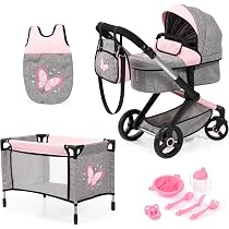Bayer Design Puppenwagen Xeo – Kombi-Wagen Für Puppen Bis 46 Cm, Höhenverstellbar, Wandelbar Zum Jogger, Mit Tasche & Korb, Cappuccino