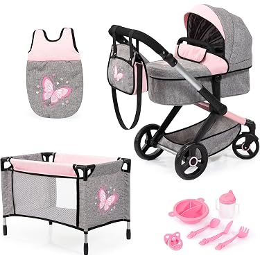 Kinderplay Cochecito De Muñeca Profundo Con Bolsa Y Arco – Estilo Victoriano – Para Muñecas De 41 Cm – Ruedas De Espuma – Regalo Para Niñas De 2+ Años