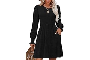 Aokosor Jumper Dress for Women Tunic Dress Ladies Long Sleeve Dress with Pockets Side Buttons Dress for Leggings