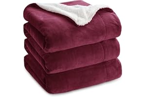 Bedsure Sherpa Blanket Czerwone wysokiej jakości koce przytulne koce, bardzo gruby ciepły koc na sofę / kocyk na kanapę w dwustronnym, super puszysty koc polarowy 220x240 cm jako narzuta na sofę lub koc do salonu