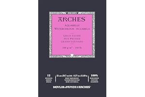 ARCHES Aquarelle - Bloc 12 feuilles 21x29,7 collé petit côté - 300g/m² - grain satiné, blanc naturel, 4 bords francs