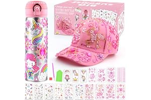 NAVDRIVL Weihnachts Geschenke für Mädchen DIY Wasserflaschen Baseballkappe, Geburtstag Geschenk Mädchen 4 5 6 7 8 9 10 11 12 Jahre, Trinkflasche Selbst Gestalten mit Edelstein & Einhorn Aufklebern Bastelset