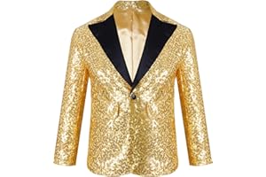 YiZYiF Bambini Ragazzi Shiny Paillettes Giacca Manica Lunga Blazer Slim Fit Tuxedo Giacca con V Neck Wedding Compleanno Giacca