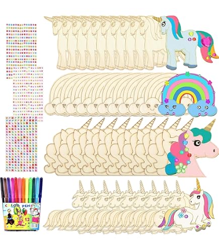 Set De 15 Espejos De Madera Para Pintar Y Decorar – Formas De Unicornio, Flor, Corazón Y Más Con Pinturas Y Pegatinas