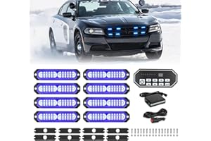 JMEST LEAD Blue LED Strobe Lights for Trucks, 8PCS 12 Emergency Warning Beacon With 9-Key Controller, Surface Mount Car Grille Light Bar for Construction Vehicle Van Tractor