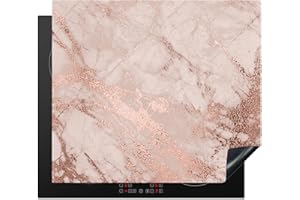 KitchenYeah© Protege Plaque Induction 60x52 cm Deco Cuisine Ustensiles Accessoires Pratique Protection De Vitroceramique Marbre - Rose - Luxe - Aspect marbre - Paillettes - Design