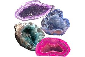 Steinfixx - wunderschön gefärbte Achat Geode | aufgeschnitten | A* Qualität | Schnittkante poliert I Glücksgeode I Feengarten (Set 4 Farben)