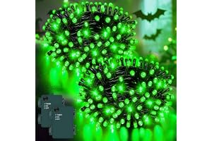 Dalugo 2 stycken ljusslinga grön, 5 m 50 LED-kabel grön med 6 h timer, IP65 vattentätt batteri för inomhus- och utomhusdekora