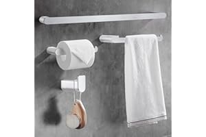 Wopeite Porta Asciugamani Bagno Set di 4, Montata a Parete, 40cm Alluminio, Ganci per Accappatoio, Carta Igienica, Accessori Completo, Argento