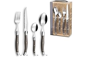 AMEFA LOU LAGUIOLE TRADITION 24-częściowy zestaw noży do steków | sztućce do steków z tradycją i stylem | uchwyty w kolorze pieprzu | ostrze faliste | zestaw sztućców do grilla | ostre noże | zestaw