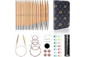 RUIDI Rundstricknadeln Set, Rundstricknadeln Set Austauschbar mit Tasche & Zubehör, 10 Paare Rundstricknadel-Set (12cm) in Größen von 3,5 mm bis 10 mm (Buchenholz)