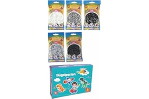 HAPPY PRICE TOYS Hama Midi Perles à Repasser Convulut Tons Gris (Blanc, Gris, Noir, Clair, Foncé) + Instructions de Repassage Avec 3 Modèles de Design