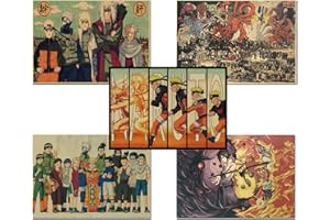 ZPPLD Naruto plakat, zestaw 5 plakatów anime, manga, duże obrazy ścienne, duży plakat, papier typu kraft, dekoracja domu, wysyłka w rolce, w stabilnym kartonie, 51 x 36 cm