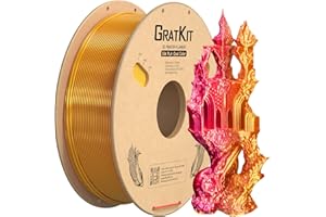 GratKit Filamento PLA Seda Doble-Color, Coextrusion Filamento de Impresión 3D 1.75mm, -0.03mm, 1KG Carrete (2.2 LBS), Silk PLA Rojo y Dorado