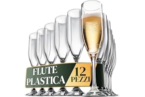 ActivoTex Calici Plastica Spumante per Matrimoni Confezione da 12 Pezzi Transparente Bicchieri Flute Plastica Ultra Resistente Rigida Lavabili Vino Champagne Cava Versatili, Durevoli e Sicuri