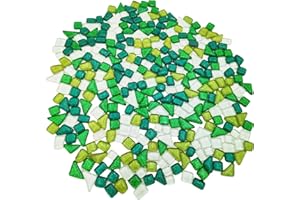BTMIEY 500g Random Irregular Glitter Shiny Glass Mosaic Tiles for Crafts Bulk, Glass Mosaic Pieces Set for Cups Picture Frames Home Decoration DIY Art Projects (Mix Green White)