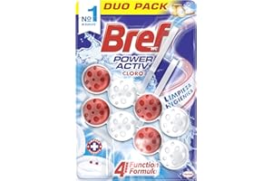 Bref Power Activ Cloro Cestino WC (2 pezzi), pulisce il bagno per un WC sempre pulito e fresco, detergente per bagni con formula anticalcare che rimuove lo sporco con l'aiuto di sbiancanti clorurati
