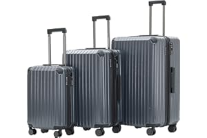 Münicase M816 TSA-Schloss Koffer Reisekoffer Trolley Kofferset Hardschale Boardcase (Grey, 3tlg. Kofferset)
