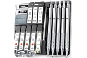 Four Candies Porte-mines en métal, 3 crayons à papier 0.5, 0.7, 0.9MM & 2 crayons à papier 2MM avec 420 mines (4B 2B HB 2H Color) pour l'écriture, le croquis et le dessin (Silver)