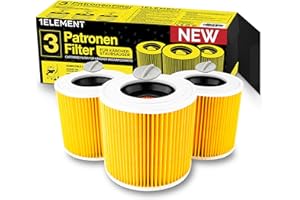 1E 3 filtres ronds compatibles avec aspirateurs Kärcher [WD3, WD2, WD1, MV3, MV2, A, K, KNT, NT, SE, VC] – Remplace 6.414-552.0 – avec 3 vis de fixation pour poussières fines et odeurs