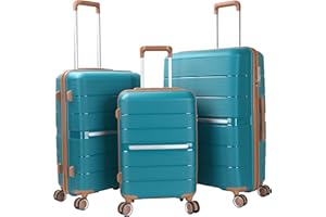 CHARKHAH Hard Shell Suitcase Carry On Travel Trolley Bag Cabin Case PP Lightweight Luggage Sets with TSA Lock & 4 Spinner Wheels Flight Approved MLP-02 (Teal Green, 3 Piece Set 20" + 24" + 28")