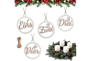 Joxessaien Adventskranz Zahlen 1-4 Holzanhänger Ø 5cm – Adventszahlen Set für Kerzen & Kerzenhalter, Advent Deko Weihnachten, Zahlenschilder Holz Rund, Weihnachtsanhänger Adventsgesteck