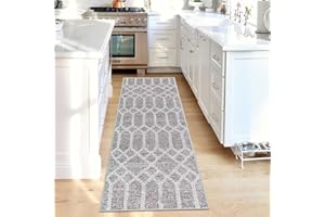 Tinyboy-hbq Carpet Runners for Hallways Non Slip Washable Runner Rugs Long Soft Kitchen runner Grey Hallway Hall Runners for Bedroom Hallways Living Room Kitchen (Boho Grey, 60 x 300 cm)