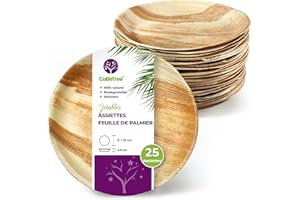 GoBeTree Assiettes Jetables en Feuille de Palmier, 25 Rondes de 25 cm pour Barbecues, Pique-niques, Similaires au Bambou, Plus Résistantes que le Papier