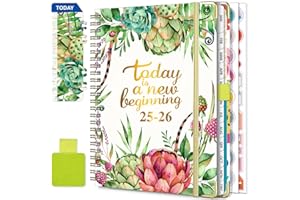 NEYSA Agenda Settimanale 2025 2026 Spirale Luglio 2025 - Giugno 2026 (12 mesi) A5 School Planner con Passante per Penna, Righello Segnalibro e Adesivi per piani (Erba verde)