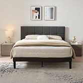 Z-hom Upholstered Bed Frame 160 x 200 cm Double Beds with Height-Adjustable Headboard Stable Structure with Wooden Slat