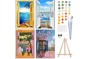 GHHKUD Malen Nach Zahlen Erwachsene 4 Stück DIY Handgemalt Ölgemälde Leinwand Set Blume Landschafts mit Holzstaffelei & Holzrahmen und Acrylpigment für Deko Geburtstag Weihnachten Geschenk-20X30cm