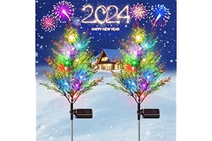 BUCASA 2 Stück Weihnachtsdeko Aussen, Solar Weihnachtsbaum Weihnachtsbeleuchtung Außen mit Farbig LED, 2 Modi Funkelnde Sterne Solarlampen für Außen für Rasen Terrasse Hof Weihnachten Deko