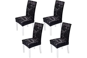 Xundefeng Dining Chair Covers Set of 4 Stretch Slipcovers Elastic Chairs Cover for Kitchen Dining Room, Marble Black