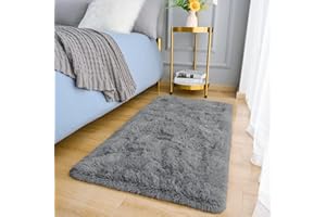MOONLIGHT20015 Rugs Living Room – Grey Area Rugs for Bedroom Non Slip – Fluffy Shaggy Rug Super Soft Small Thick Pile Non-Shedding Plush Carpet for Lounge, 60cm x 110cm
