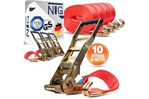 NTG 10 pezzi 5000 kg 10 m cinghie di tensionamento con cricchetto ERGO e ganci Cinghie con cricchetto certificate TÜV/GS Cinghia di fissaggio Cinghia di tensionamento in 2 parti 50 mm