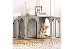 Hzuaneri 80 cm Gabbia per Cani, Tavolo Supplemento, Cuccia Moderna per Cani Interno, Gabbia per Cuccioli, Casetta per Animali, 3 Porte, Porta ad Arco, 56 x 80 x 61 cm, Avorio Chiaro DFC85105B