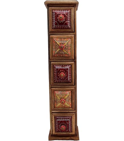Armadietto Per Farmacia Guru-Shop - Legno Con 12 Scomparti Ceramica Dipinti A Mano, 24x30x10 Cm