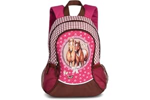 Ragusa-Trade Pferde Fan Rucksack Kinderrucksack für Jungen und Mädchen mit großen Fächern und Getränkenetz