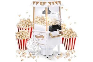 NK Retro popcorn elektryczny maszyna do popcornu 1200 W, łatwy w użyciu przycisk, gotowy do przygotowania w 2 minuty, gorące powietrze, rozmiar 0,3 l, przenośny, idealny do domu (biały)