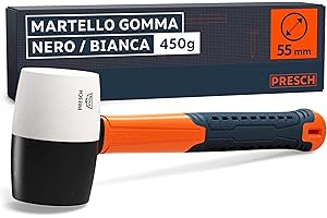 PRESCH Martello di gomma nero/bianca 450g - Mazza gomma con manico in fibra di vetro | ⌀=55mm