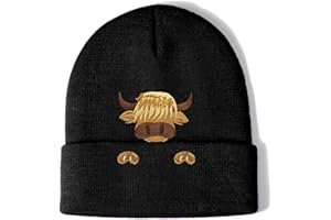 Aretas Highland Cow Beanie Hat Gifts for Women Men Cow Lovers Unisex Knit Embroidered Beanie Cute Highland Cow Ornaments Animal Themed Stuff