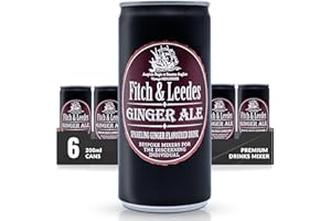 Fitch & Leedes Ginger Ale Mixer for Spirits & Cocktails (6 x 200ml) – Ideal for Brandy, Whiskey, Rum, London Dry Gin, and Vodka, Offering a Smooth Finish with Natural Cane Sugar and Ginger